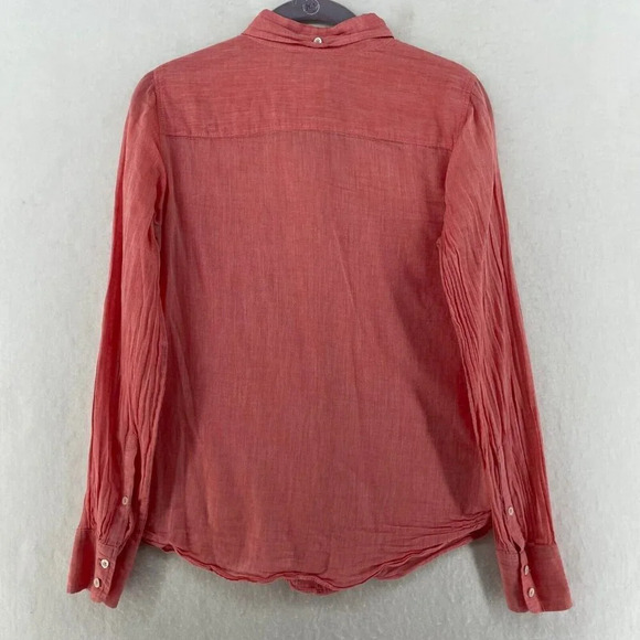 J.Crew Shirt Women's Sz 2 Red Button-Up Collared Chest Pocket Regular Curved Hem - Picture 2 of 11